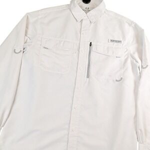 Realtree Fishing Mens Medium White Long Sleeve Button Down Performance Shirt M